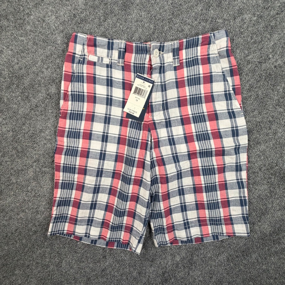 NEW Polo Ralph Lauren Boys Plaid Shorts Red White Blue Size 12 323559082001 0866